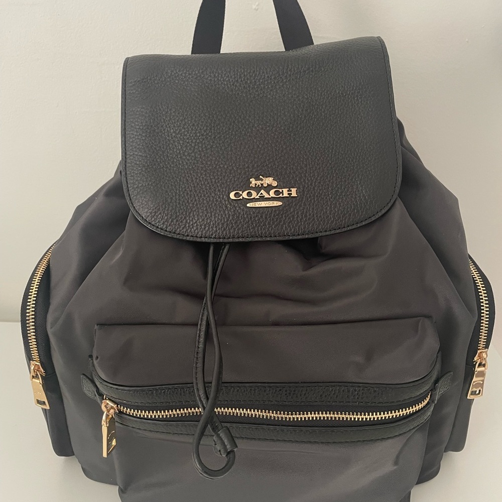 Coach Black Baby Backpack with Gold Zippers